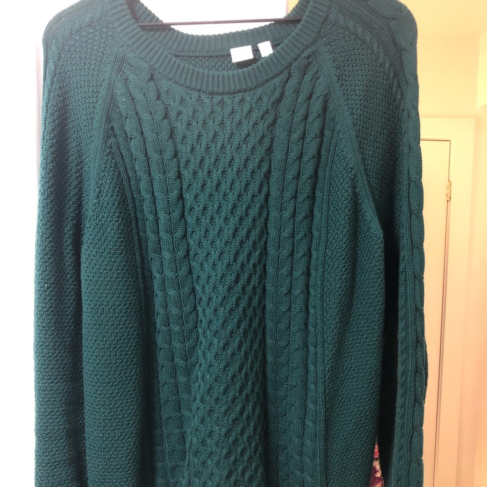 GAP Emerald Green 100% Cotton Cable Knit Crewneck Sweater Size XL
